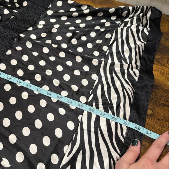 Vintage Y2K Size XL Babydoll Top BCBGMaxAzria Polka Dot Zebra Plunge Neck - Picture 7 of 12